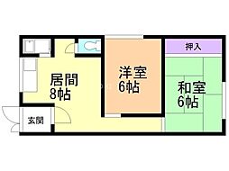 丸喜マンション 2DKの間取図画像
