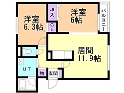 アンソレイエ2 2LDKの間取図画像