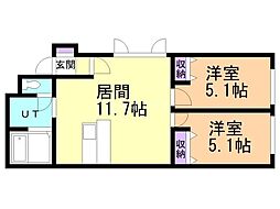 エバーグリーン 2LDKの間取図画像