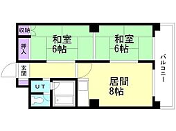 富岡レジデンス 2DKの間取図画像