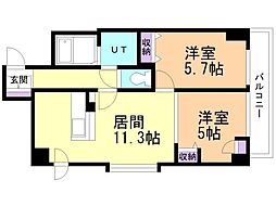 カマールよいち 2LDKの間取図画像