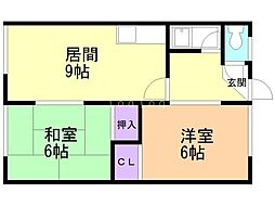 川上アパート 2LDKの間取図画像