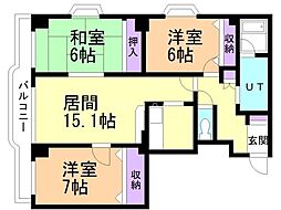 シャトー桜陽台 3LDKの間取図画像