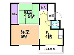 ビレッジハウス銭函1号棟 2Kの間取図画像