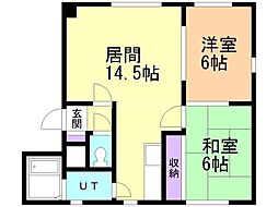 長橋コーポE棟 2LDKの間取図画像