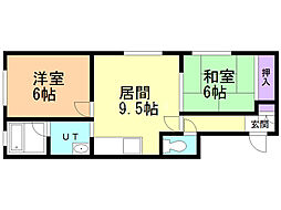 稲穂コーポ2 2DKの間取図画像
