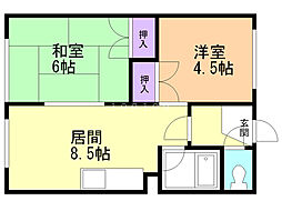向陽ハイツ1 2DKの間取図画像