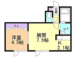パルム運河 1DKの間取図画像