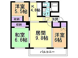 テレパレス小樽奥沢 3LDKの間取図画像