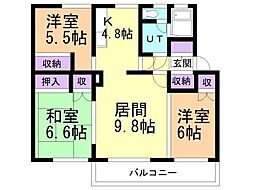 テレパレス小樽奥沢 3LDKの間取図画像