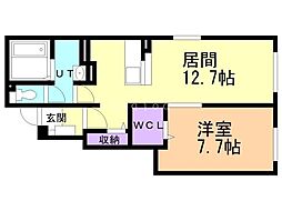 カルム余市 1LDKの間取図画像