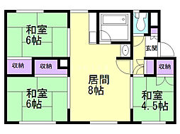 サンリバー大川8A 2LDKの間取図画像
