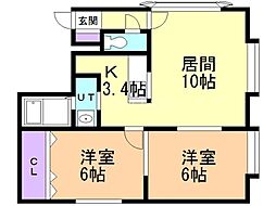 ルミエールスハラ奥沢 2LDKの間取図画像