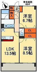 クイーンズパレス2 1階2LDKの間取り