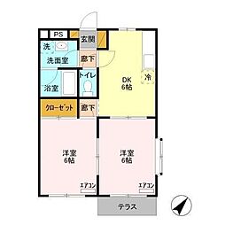 クリスタルパレス 1階2DKの間取り