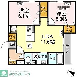 D-ROOM新宿I-A 1階2LDKの間取り