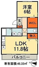 サキクサノ郷3 1階1LDKの間取り