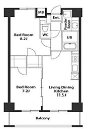 千葉ポートイースト 8階2LDKの間取り