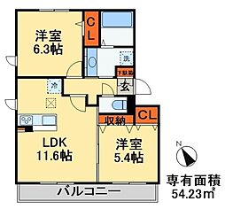 レセンテ小仲台 1階2LDKの間取り