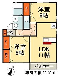 ピエルテル六番館 1階2LDKの間取り