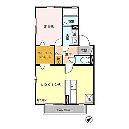 スプリングコート 2階1LDKの間取り