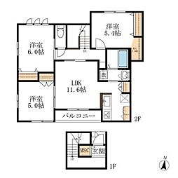 京成千原線 大森台駅 徒歩5分の賃貸マンション 2階3LDKの間取り