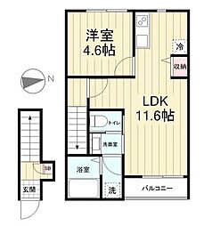 クレール 2階1LDKの間取り