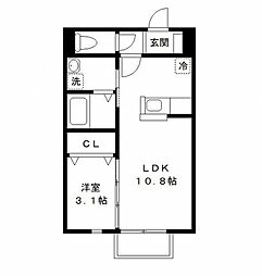 マリーパレスＢ 2階1LDKの間取り
