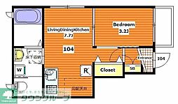 アムールII 1階1DKの間取り