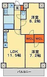 千葉ポートイースト 8階2LDKの間取り