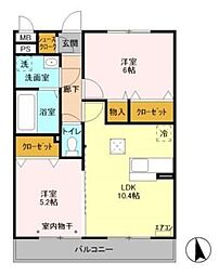 テラスガーデン 3階2LDKの間取り