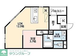 松山ビル 201 2階1LDKの間取り