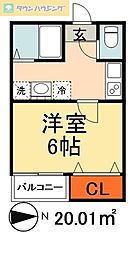JR京葉線 蘇我駅 徒歩22分の賃貸アパート 2階1Kの間取り