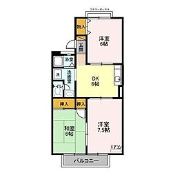 サンウエスト 2階3DKの間取り
