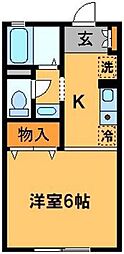 アメニティー 2階1Kの間取り