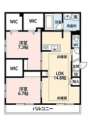 JR総武線 稲毛駅 徒歩6分の賃貸マンション 2階2LDKの間取り