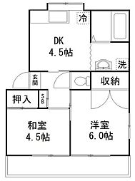 シャトーナカノ 2階2DKの間取り
