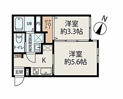 千葉市中央区末広1丁目アパート 2Kの間取図画像