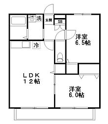 プランドールB 2LDKの間取図画像