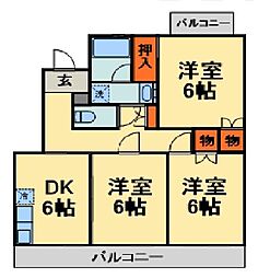 長沼町KHハイツA 3DKの間取図画像