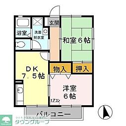 第6小野ハイツ 2DKの間取図画像