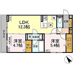 D-ガルデニア 2LDKの間取図画像
