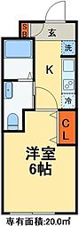 エアフォルク原木 1Kの間取図画像