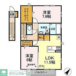 ガーデンヒルズA棟 2LDKの間取図画像
