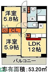 ペリエレジデンス新千葉 2LDKの間取図画像