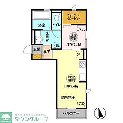 フォルテューヌ大和 1LDKの間取図画像