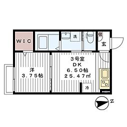 CAREL浜野A 1DKの間取図画像
