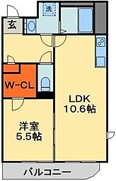 セザン・新町 1LDKの間取図画像