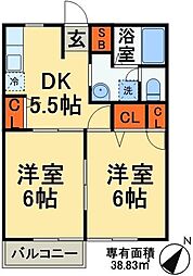 クレストブエム 2DKの間取図画像