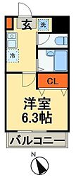 クラリティ稲毛 1Kの間取図画像